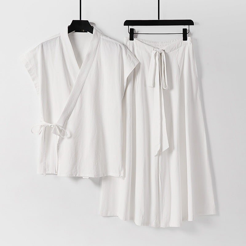 Damen Kimono-Loungewear-Set mit Wickeloberteil und weiter Palazzo-Hose Drune