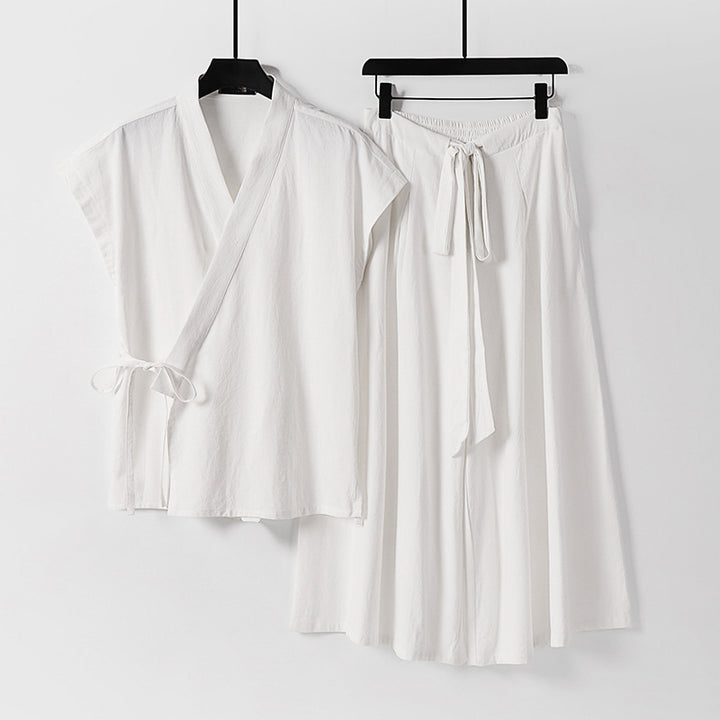 Damen Kimono-Loungewear-Set mit Wickeloberteil und weiter Palazzo-Hose Drune