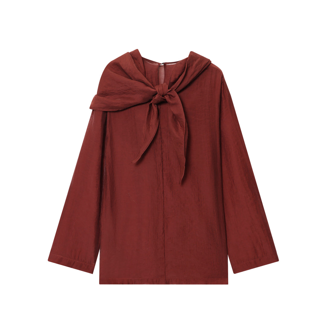 Damen nan elegant-drapierte Bluse mit großem Wasserfallkragen und leicht strukturierter Satinoptik Drune