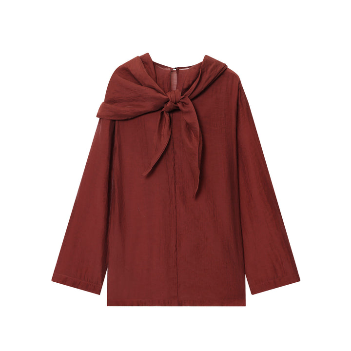 Damen nan elegant-drapierte Bluse mit großem Wasserfallkragen und leicht strukturierter Satinoptik Drune