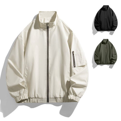 Herren Leichte Utility-Zipjacke mit Stehkragen, Ärmeltasche und elastischem Saum Drune