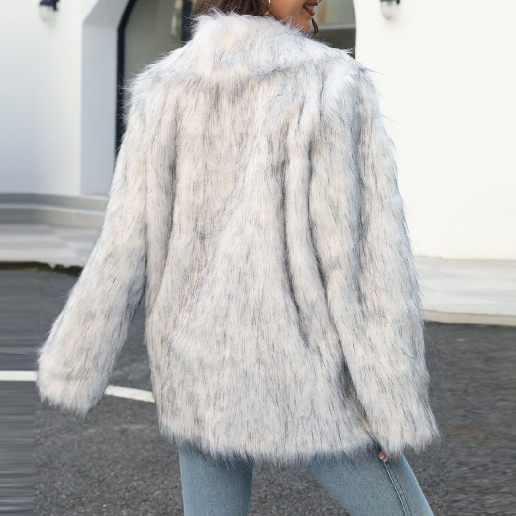 Drune | Damen Elegante Kunstfelljacke Weicher Kragen