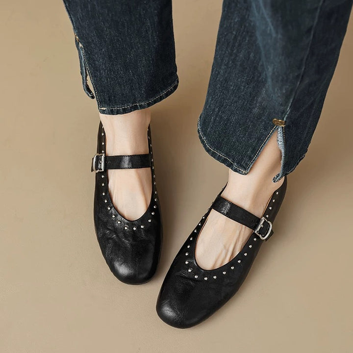 Damen Mary Jane Ballerinas mit elegantem Riemchen und funkelnden Nieten Drune