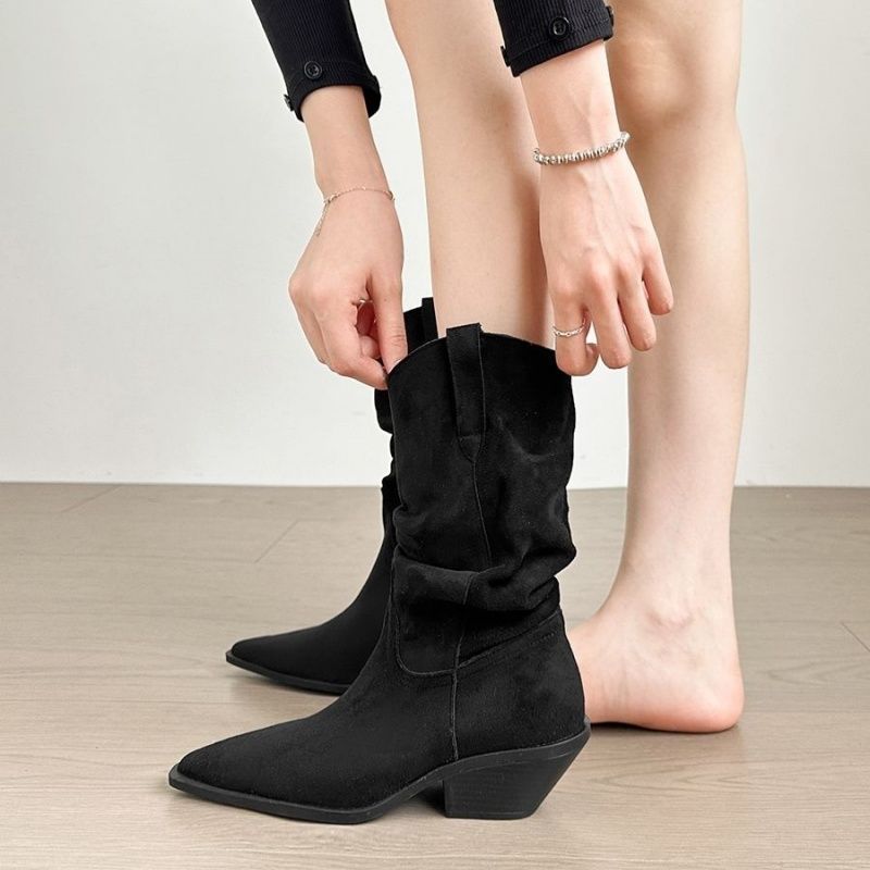 Damen Slouchy Western‑Stiefeletten mit spitzer Zehenform und sculpted Blockabsatz Drune