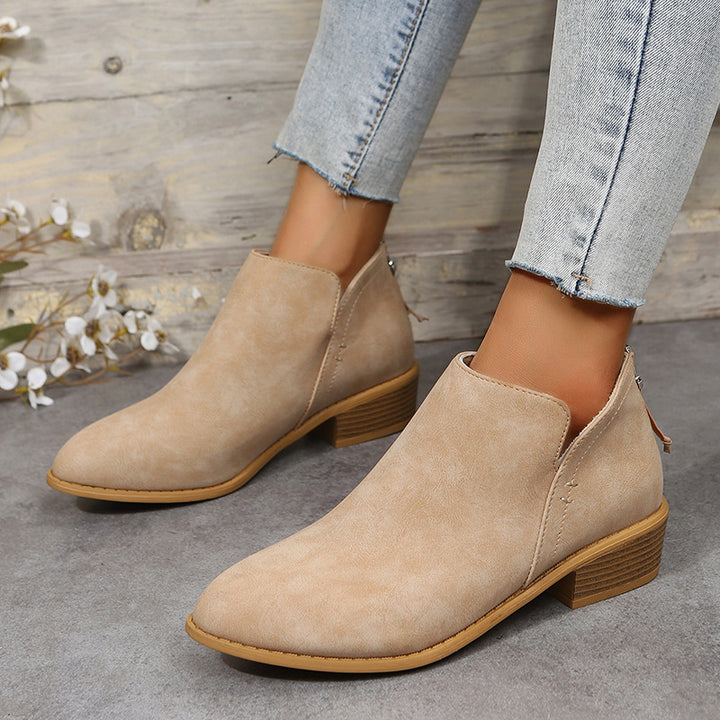 Damen nan schlanke knöchelhohe Stiefelette aus Microvelours mit verdecktem Fersenreissverschluss und leichtem Blockabsatz Drune