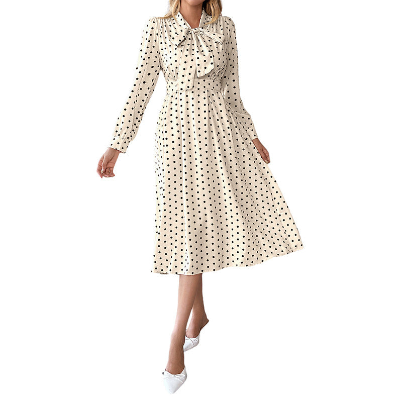 Damen Elegantes Midikleid mit Schluppe und Punkten Drune
