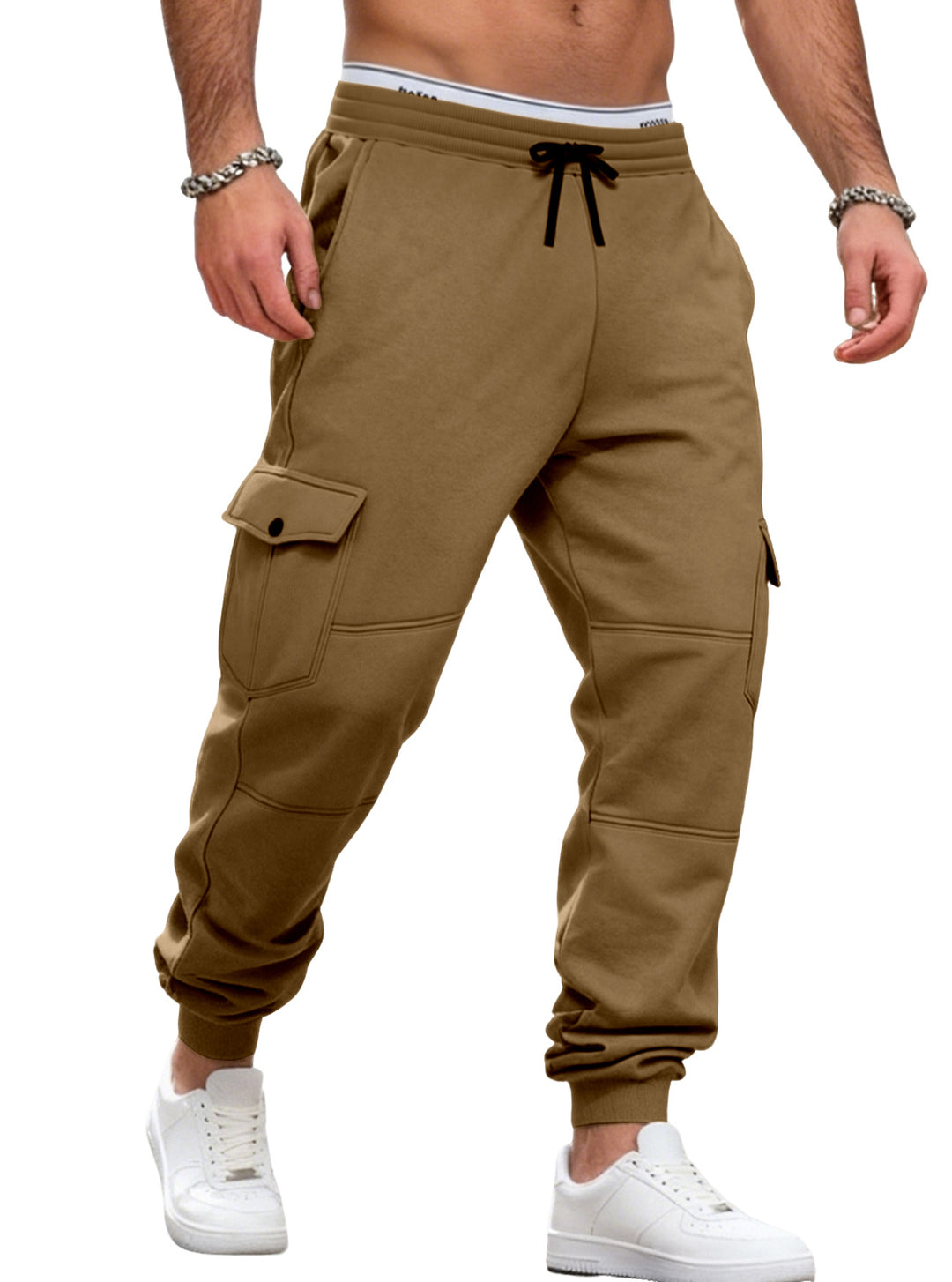 Herren nan sportive Jogginghose mit Cargotaschen Kordelzug und geripptem Knöchelsaum Drune