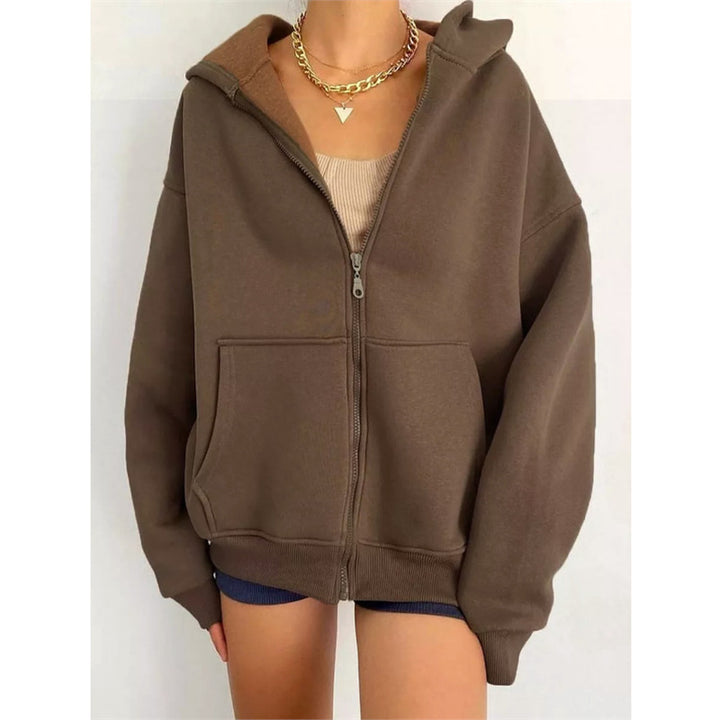 Damen nan oversized Kapuzenjacke mit Reißverschluss und Kängurutaschen Drune