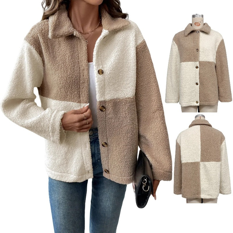 Damen kuschelweiche Fleecejacke mit Blockmuster Drune