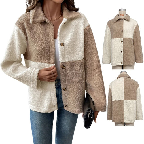 Damen kuschelweiche Fleecejacke mit Blockmuster Drune