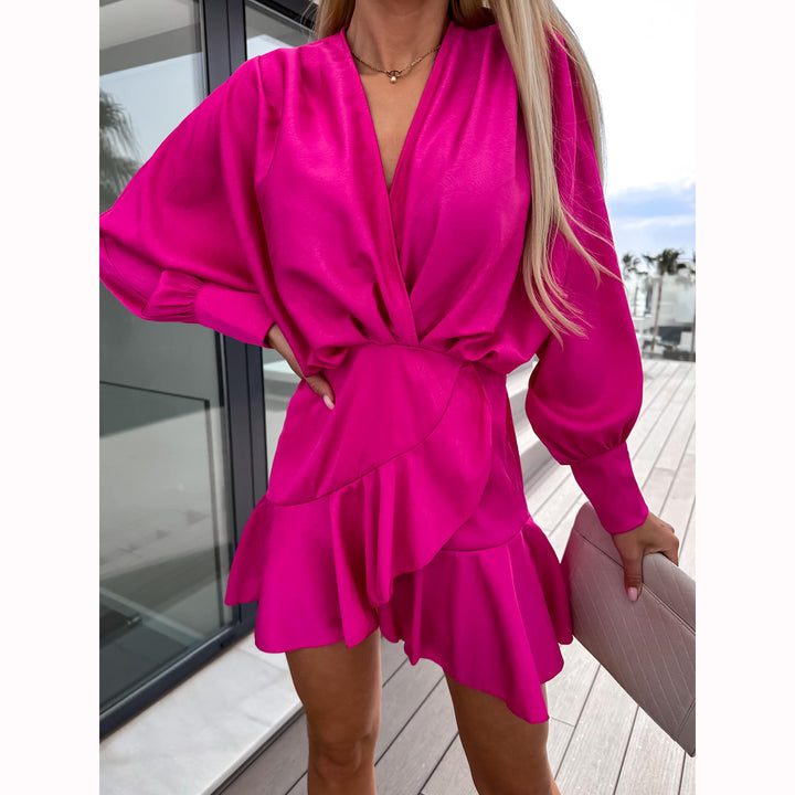 Damen Wickelkleid mit voluminösen Ärmeln und schwingendem Saum Drune