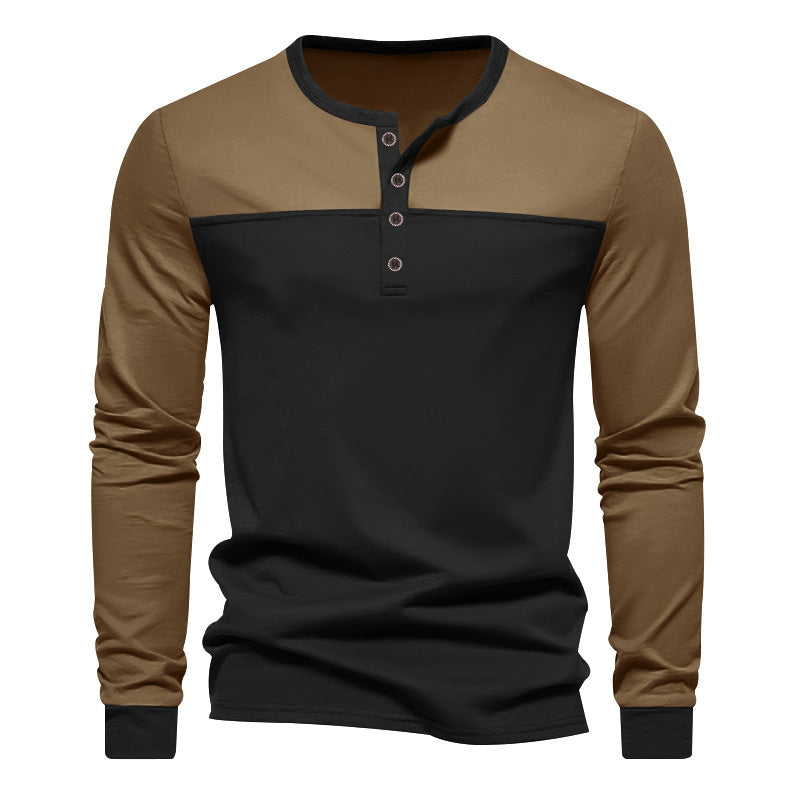 Herren nan zweifarbiges Langarmshirt im Henley-Stil mit Schulterpasse, kurzer Knopfleiste und Rippbündchen Drune