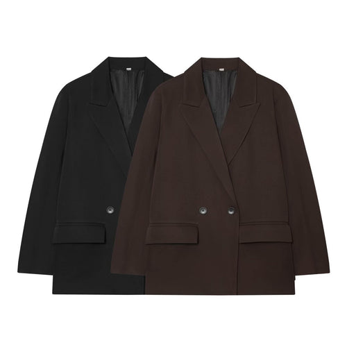 Damen Oversize Doppelreihiger Blazer mit Pattentaschen und weiter Silhouette Drune