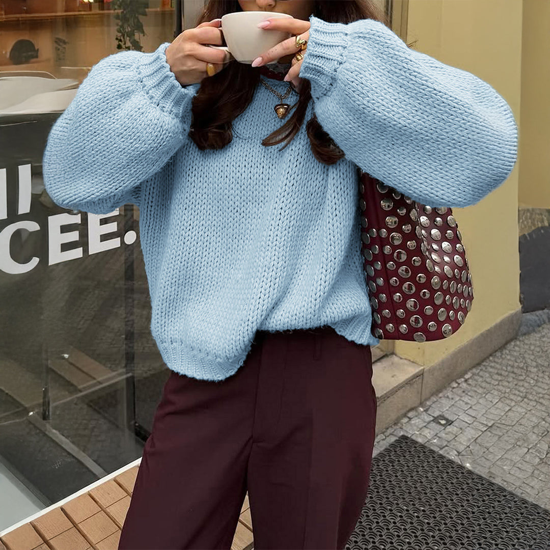 Damen nan oversized Grobstrickpullover mit Rundhalsausschnitt und gerippten Abschlüssen Drune