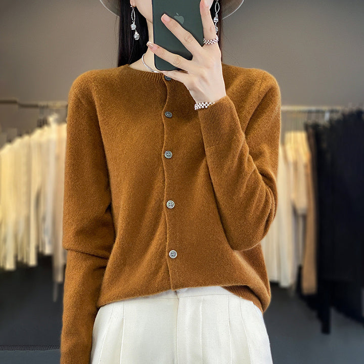 Damen Leichter Feinstrick-Cardigan mit Kaschmir‑Optik, Rundhalsausschnitt und verdeckter Knopfleiste Drune