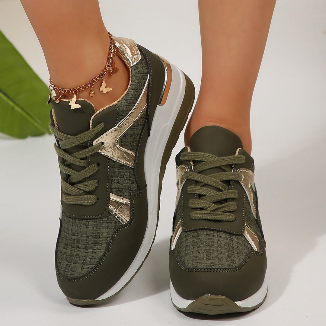 Damen sportlicher Keil-Sneaker mit gepolstertem Memory-Fußbett und eleganten Metallic-Akzenten Drune