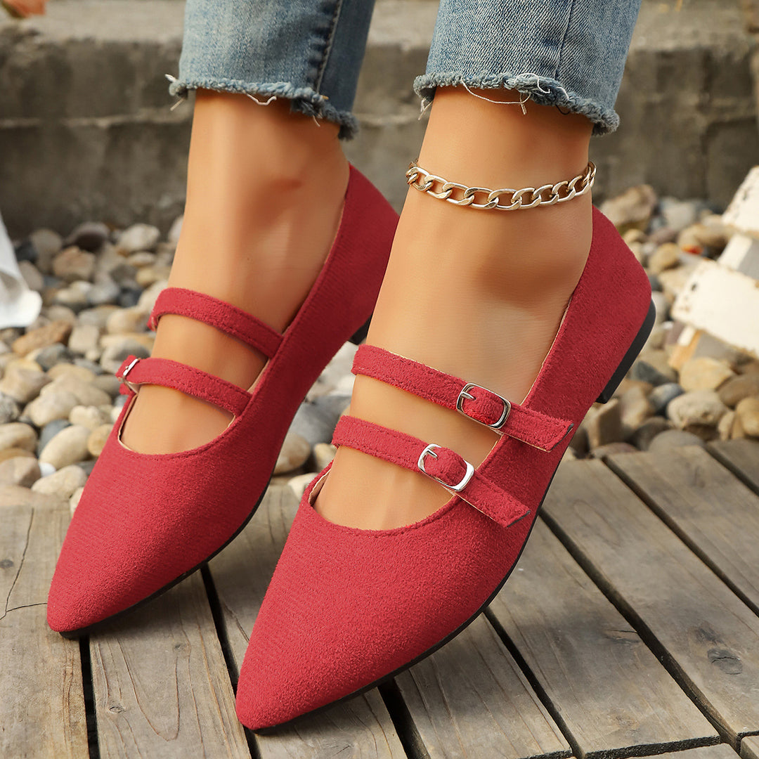 Damen nan spitze Mary-Jane Ballerinas mit doppelt verstellbaren Schnallenriemen und gepolstertem Komfortfußbett Drune