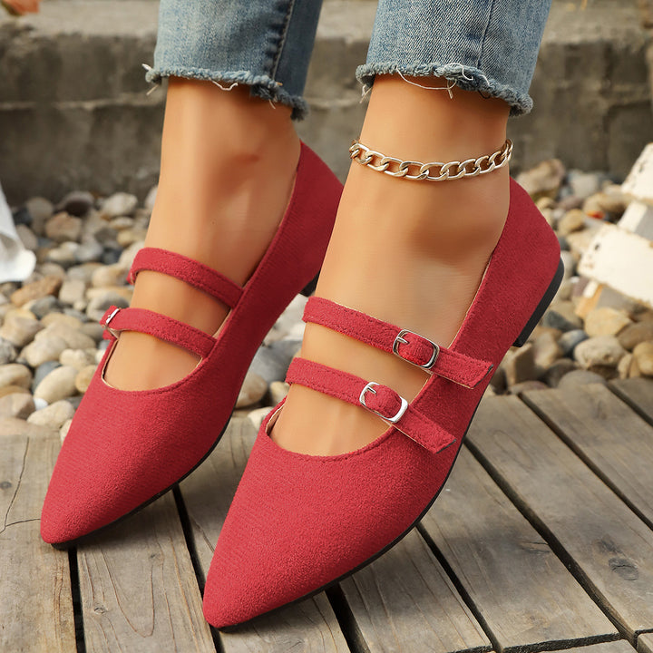 Damen nan spitze Mary-Jane Ballerinas mit doppelt verstellbaren Schnallenriemen und gepolstertem Komfortfußbett Drune