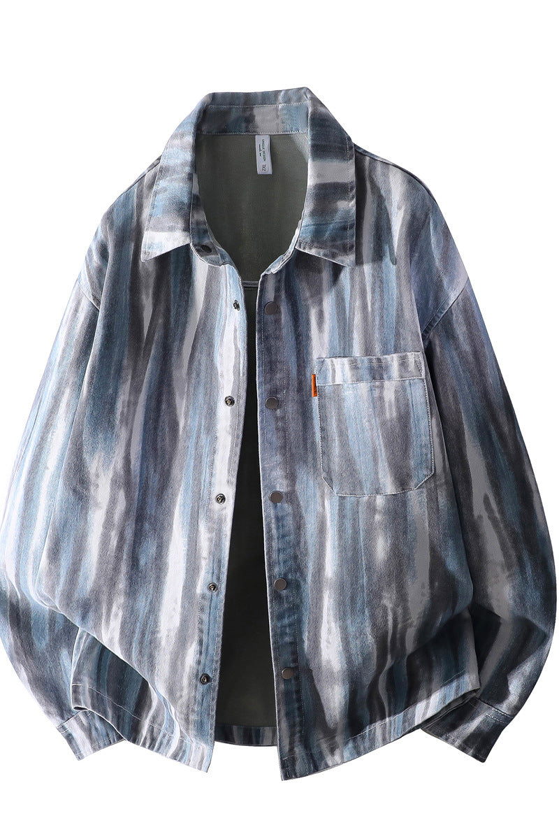 Herren Oversize-Überhemdjacke im Aquarell‑Streifenlook mit Brusttasche & softem Baumwollmix Drune