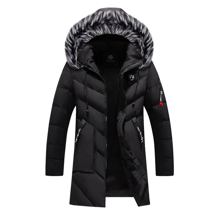 Herren langer Thermo-Parka mit Kunstfellkapuze und Sherpa-Fleecefutter Drune