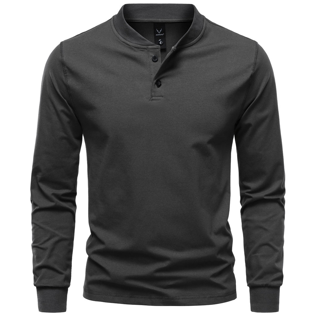 Herren Langarm-Henleyshirt mit Stehkragen und zweifacher Knopfleiste, Slim Fit, Baumwoll-Mix Drune