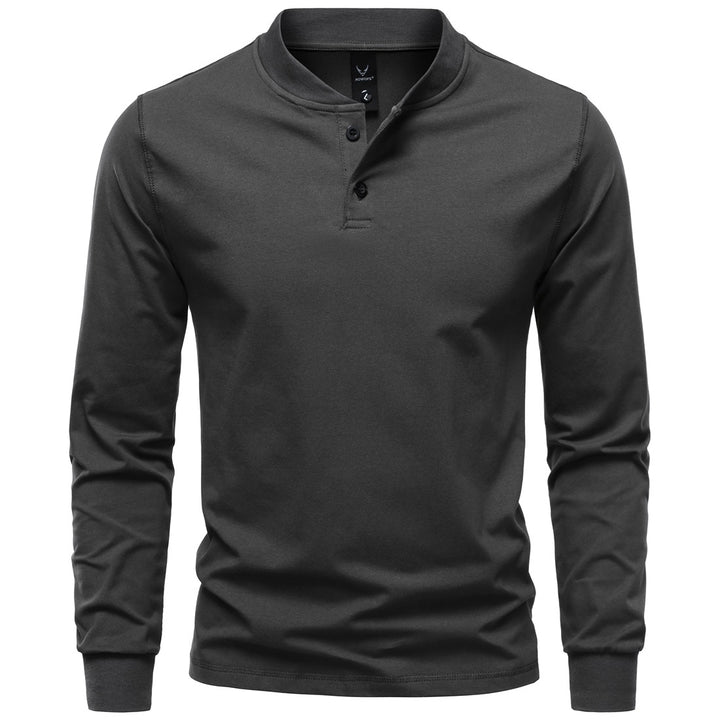 Herren Langarm-Henleyshirt mit Stehkragen und zweifacher Knopfleiste, Slim Fit, Baumwoll-Mix Drune