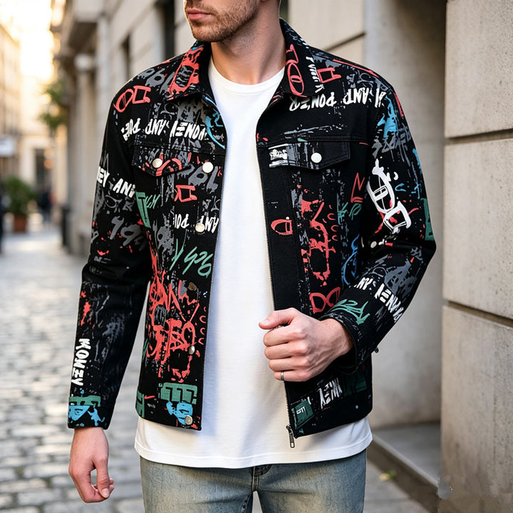 Herren Stilvolle Graffiti-Jeansjacke Drune