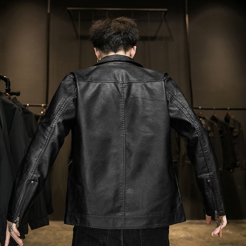 Herren Minimalistisches Lederoptik-Zip-Blouson mit ergonomischen Nahtlinien und Hemdkragen Drune