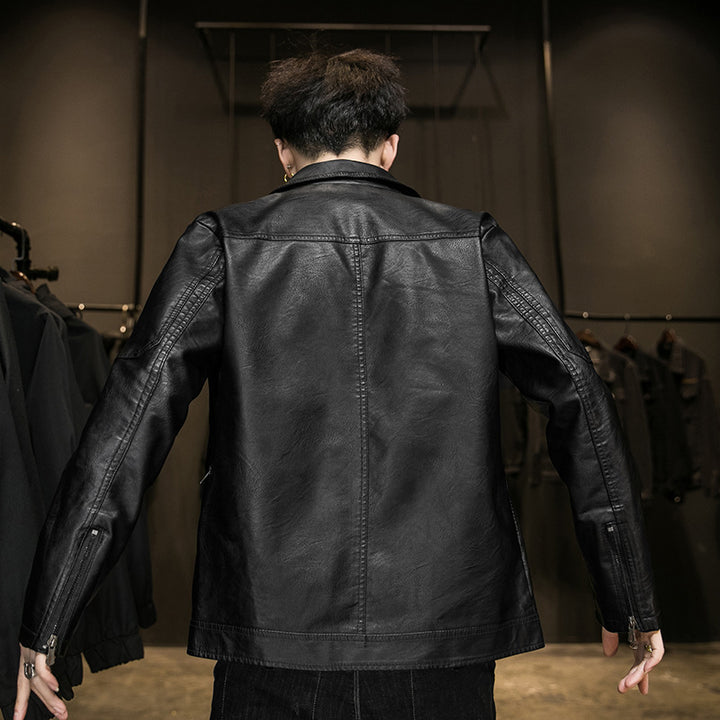 Herren Minimalistisches Lederoptik-Zip-Blouson mit ergonomischen Nahtlinien und Hemdkragen Drune