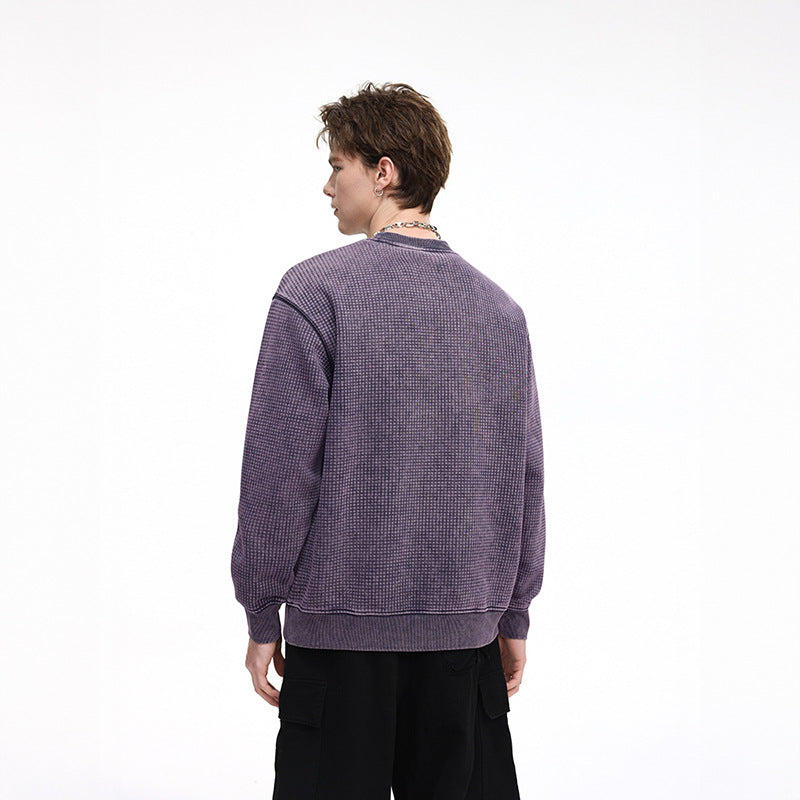 Herren Oversize-Waffelstruktur-Sweatshirt mit Rundhals und gerippten Bündchen Drune