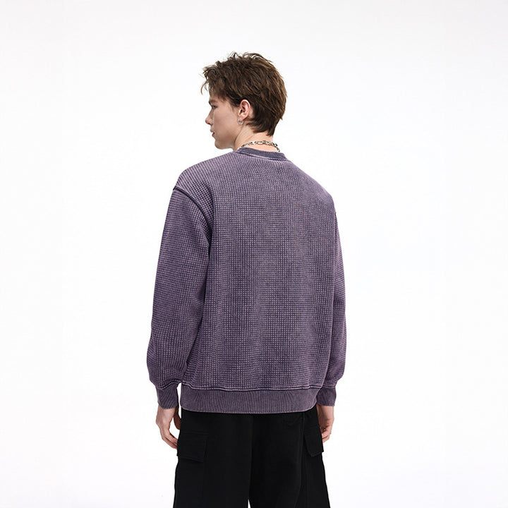 Herren Oversize-Waffelstruktur-Sweatshirt mit Rundhals und gerippten Bündchen Drune