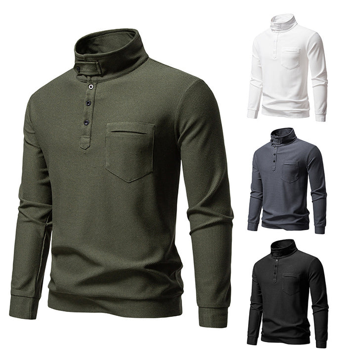 Herren Texturiertes Waffelstrick-Henleyshirt mit hohem Kragen, Knopfleiste und Brusttasche Drune
