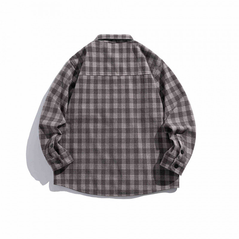 Unisex Kastenförmiges kariertes Overshirt aus weichem Flanell mit aufgesetzter Brusttasche Drune