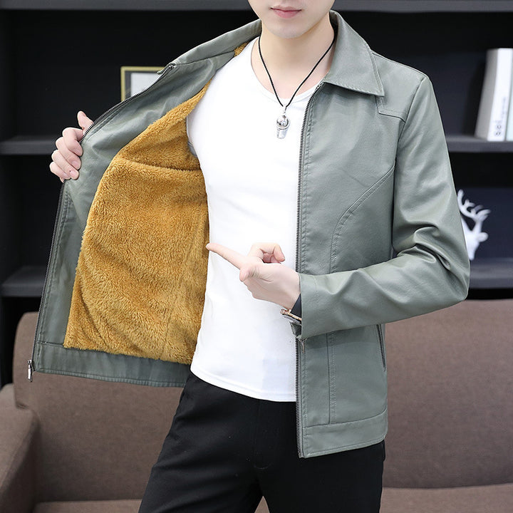 Herren Lederoptik-Zipblouson mit wärmender Teddyinnenlage und minimaler Nahtführung Drune