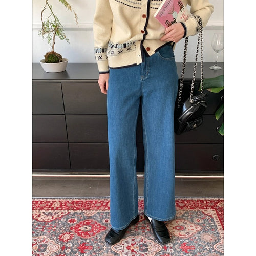 Damen High-Waist Jeans mit weitem Bein Drune