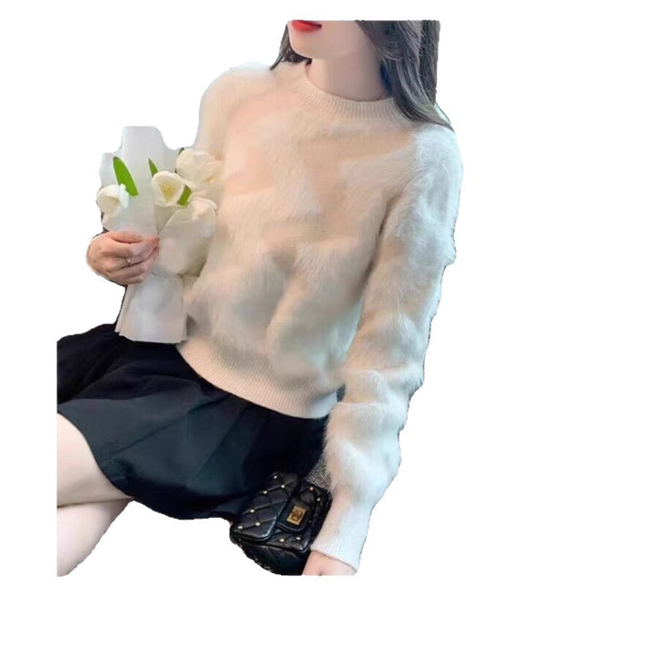 Damen Flauschiger Pullover mit geometrischem Muster Drune