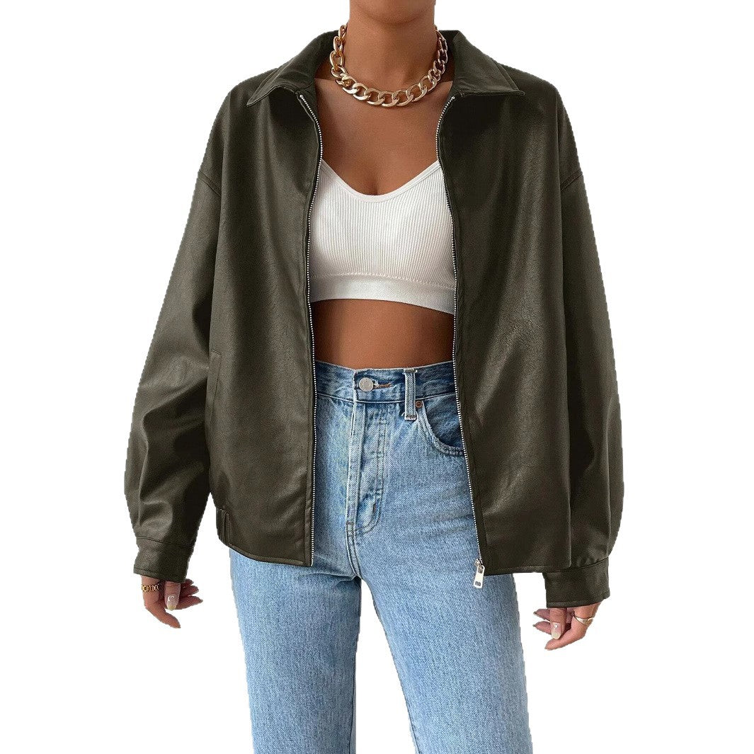 Damen trendige Kunstlederjacke im modernen Schnitt mit lässigem Reißverschluss Drune