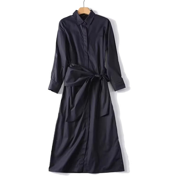 Damen Oversize-Hemdblusenkleid mit seitlichem Knotengürtel und Midilänge Drune