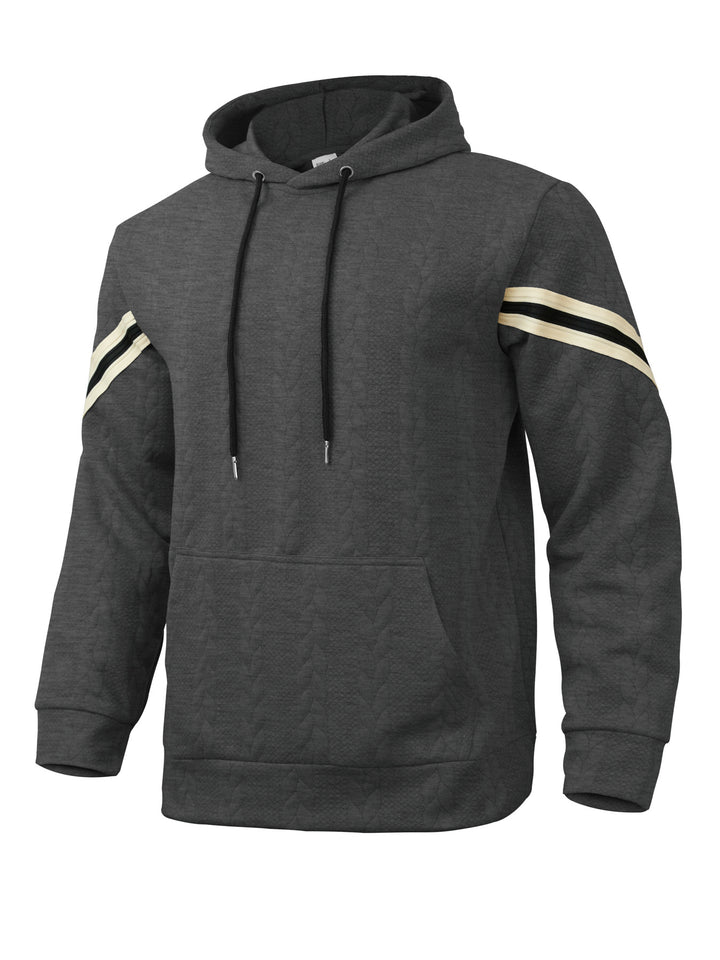 Herren Kabelstruktur-Kapuzenpullover mit Kängurutasche und Kontraststreifen Drune