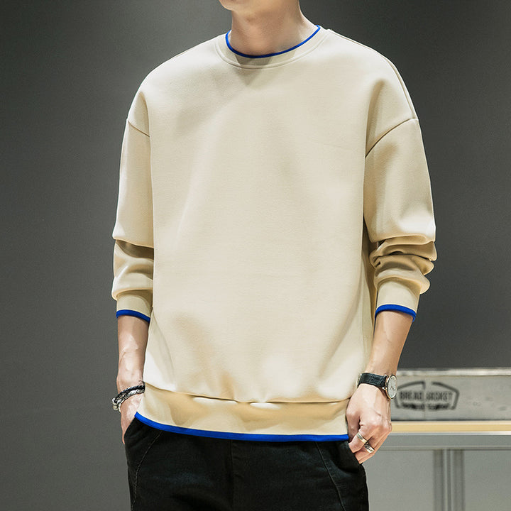 Herren Relaxed-Sweatshirt mit kontrastpaspelierten Bündchen und Clean-Rundhals Drune