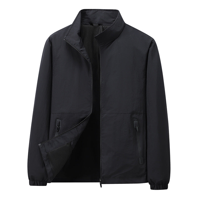 Herren Leichte Windbreaker-Outdoorjacke mit Stehkragen, Zweiwege-Reißverschluss und verdeckten Taschen Drune