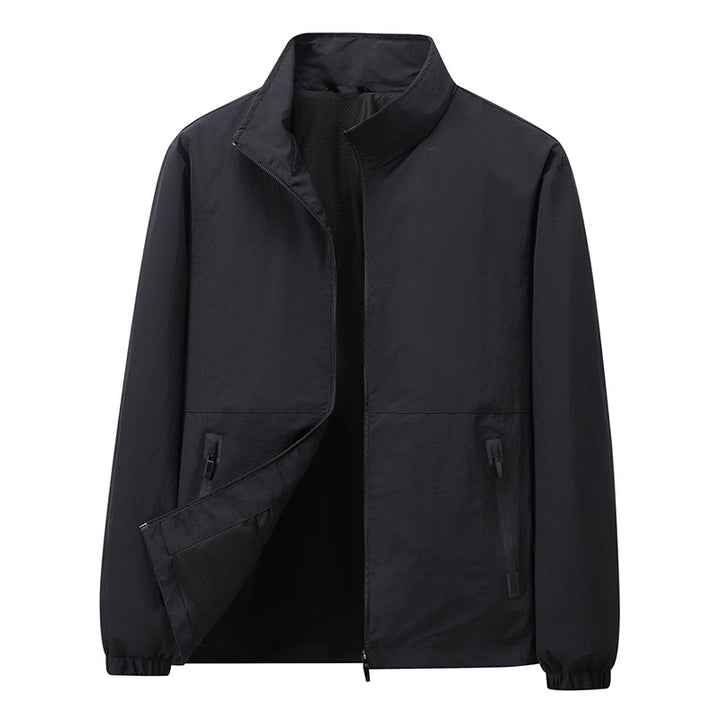 Herren Leichte Windbreaker-Outdoorjacke mit Stehkragen, Zweiwege-Reißverschluss und verdeckten Taschen Drune