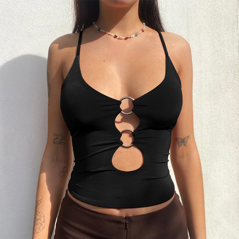 Damen Crop-Top mit dekorativen Cut-Outs Drune