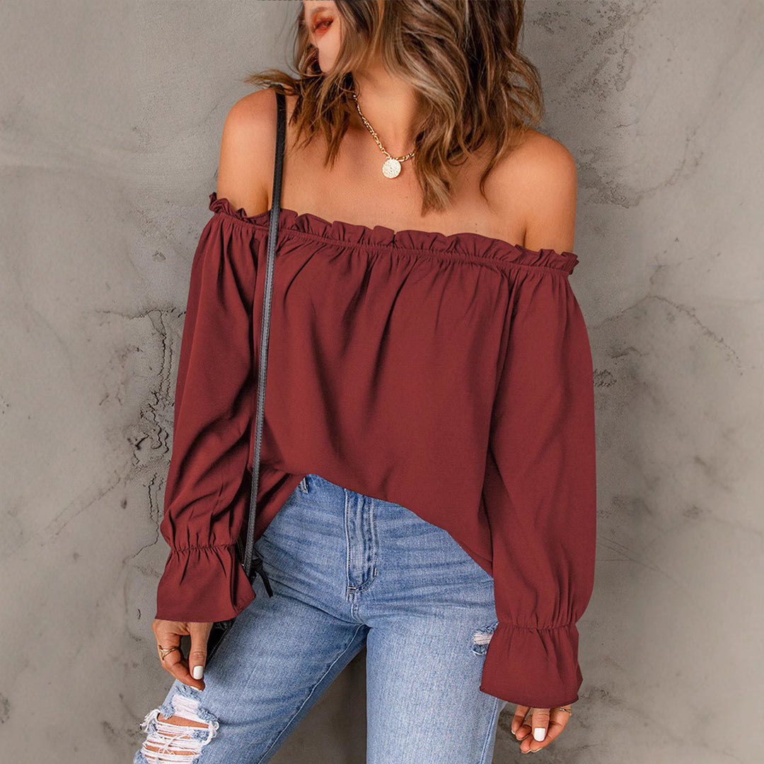 Damen Off-Shoulder Bluse mit Rüschendetails und elastischen Ärmeln Drune
