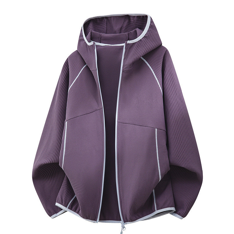 Damen Kapuzenjacke aus atmungsaktivem Waffelstrick mit oversized Schnitt und Reißverschluss Drune