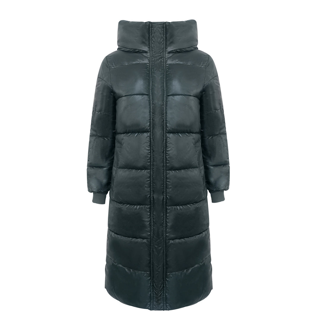 Damen Langer Puffer‑Mantel mit hohem Stehkragen, wattierter Steppung und elastischen Bündchen Drune