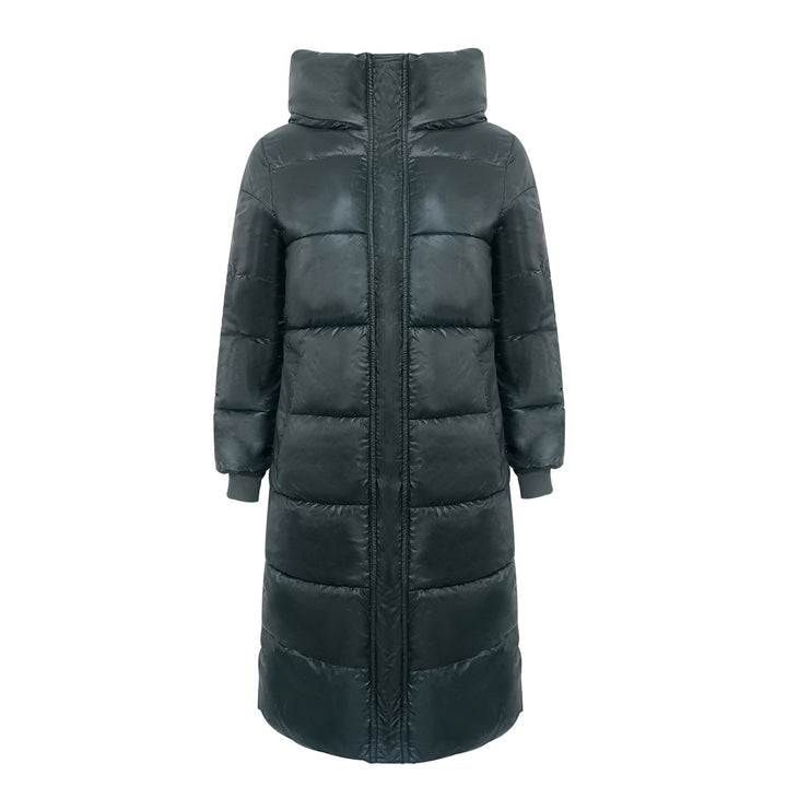 Damen Langer Puffer‑Mantel mit hohem Stehkragen, wattierter Steppung und elastischen Bündchen Drune
