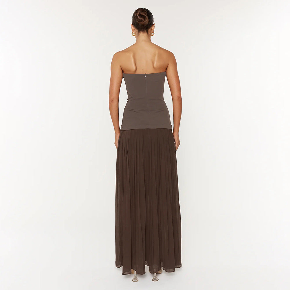Damen Elegantes Maxikleid mit tailliertem Oberteil und fließendem Rock Drune