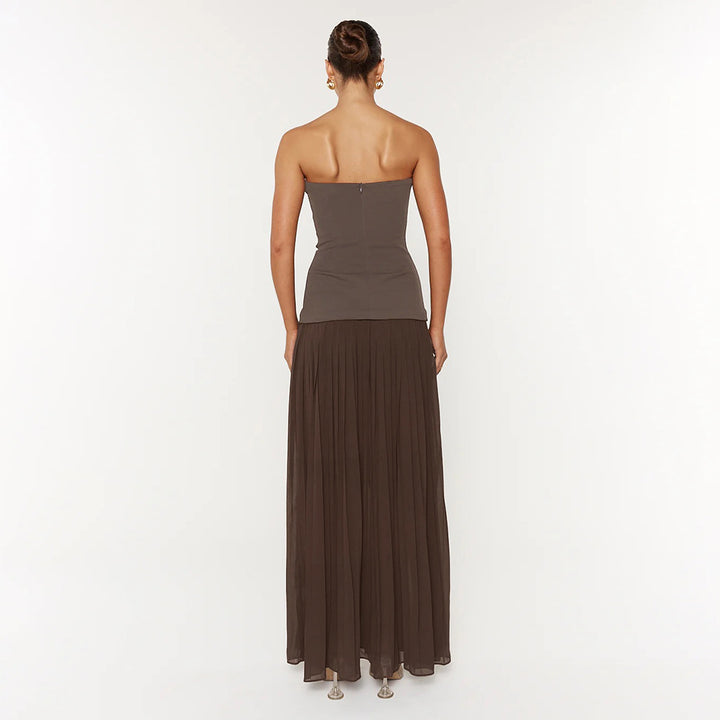 Damen Elegantes Maxikleid mit tailliertem Oberteil und fließendem Rock Drune