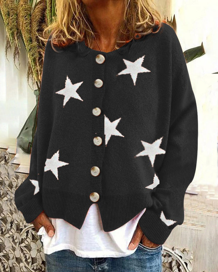 Damen Lockere Strickjacke mit Sternenmotiv Drune